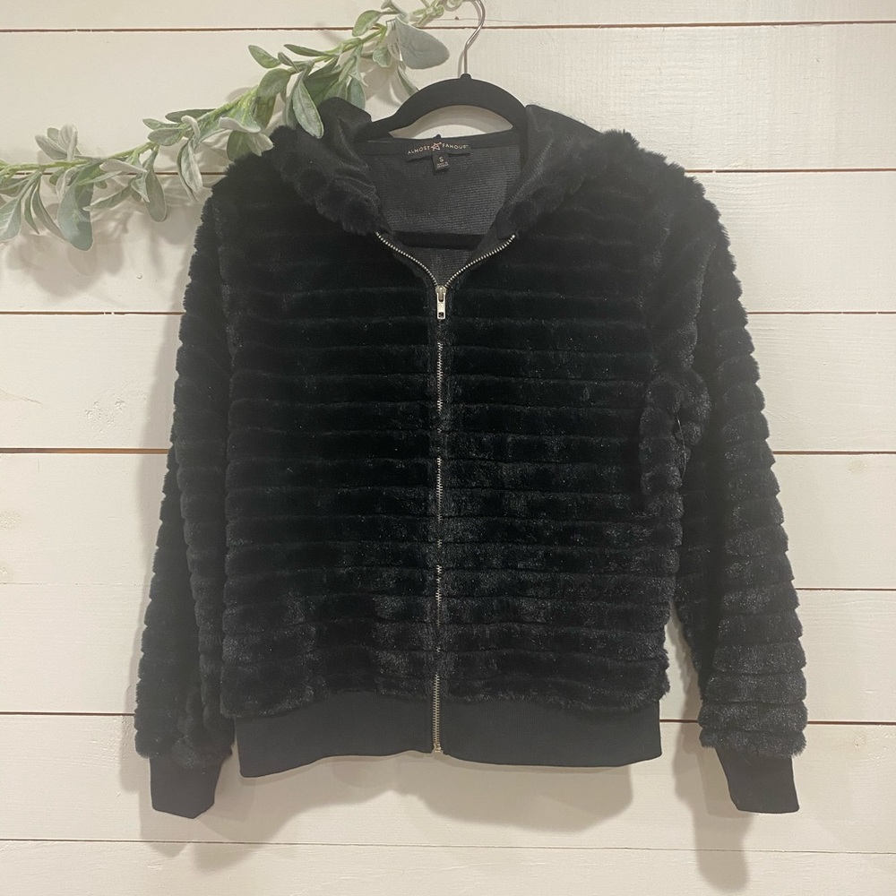 Faux Fur Hooded Jogger Jacket NWOT